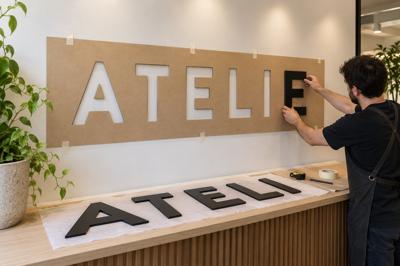 Gabarito de papelão para instalar letras na parede